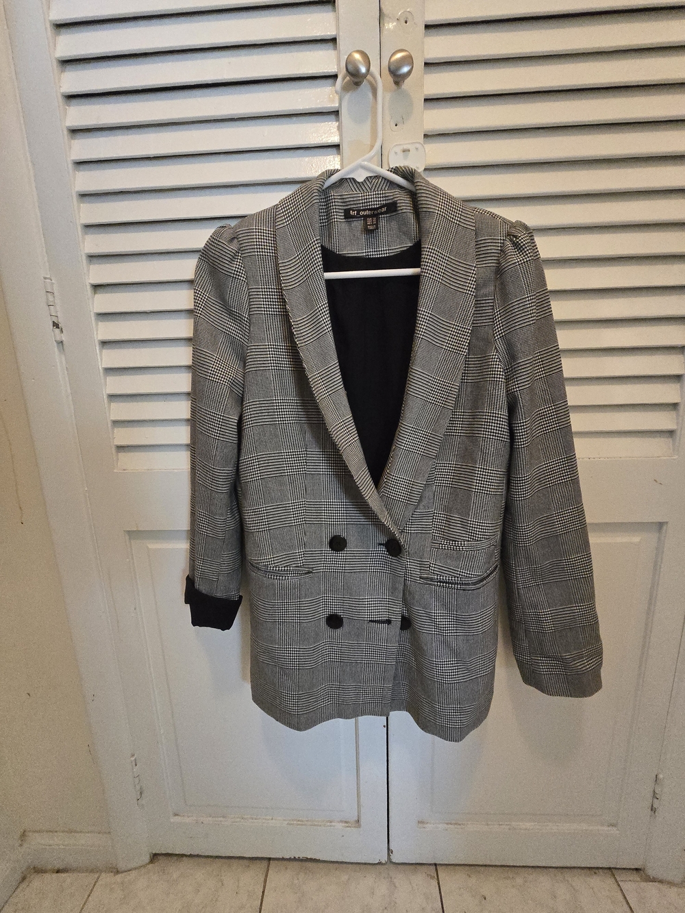 New Look Black & Gray Glen Plaid Double-Breasted Blazer